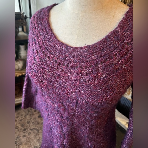 Free People Women Size XS Purple Cable Knit 3/4 Bell Sleeve Tunic Sweater Dress - Picture 3 of 7